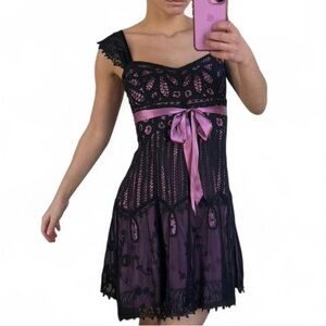 Betsey Johnson lace mini pink ribbon corset dress